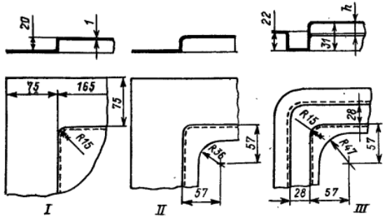Последовательность отбортовки прямоугольной детали за три операции