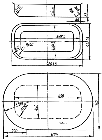  Размеры и форма заготовки для цельноштампованного корыта